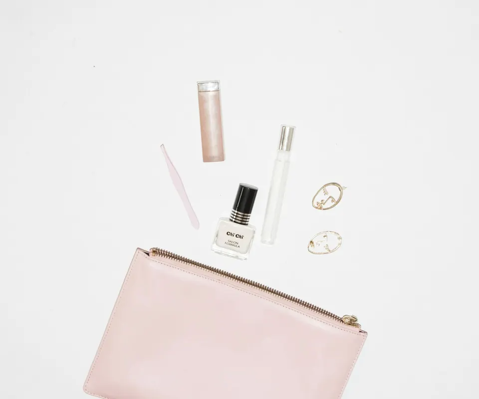 Pink leather zip pouch