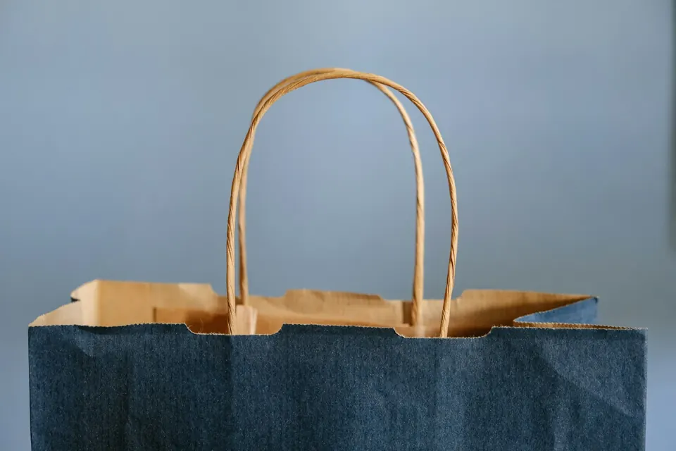 Blue and brown tote bag