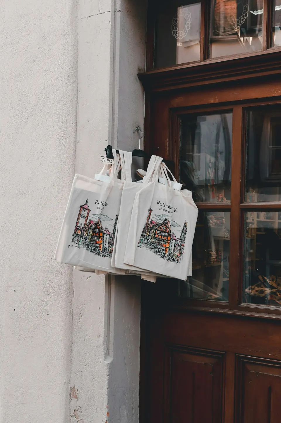 Bags hanging from a building