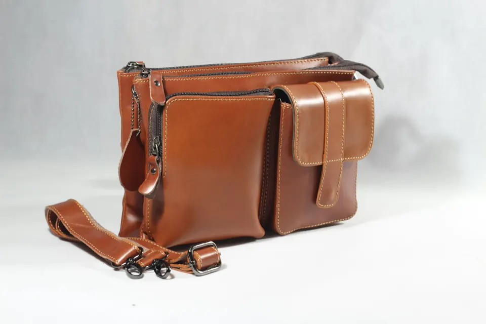 A brown leather purse