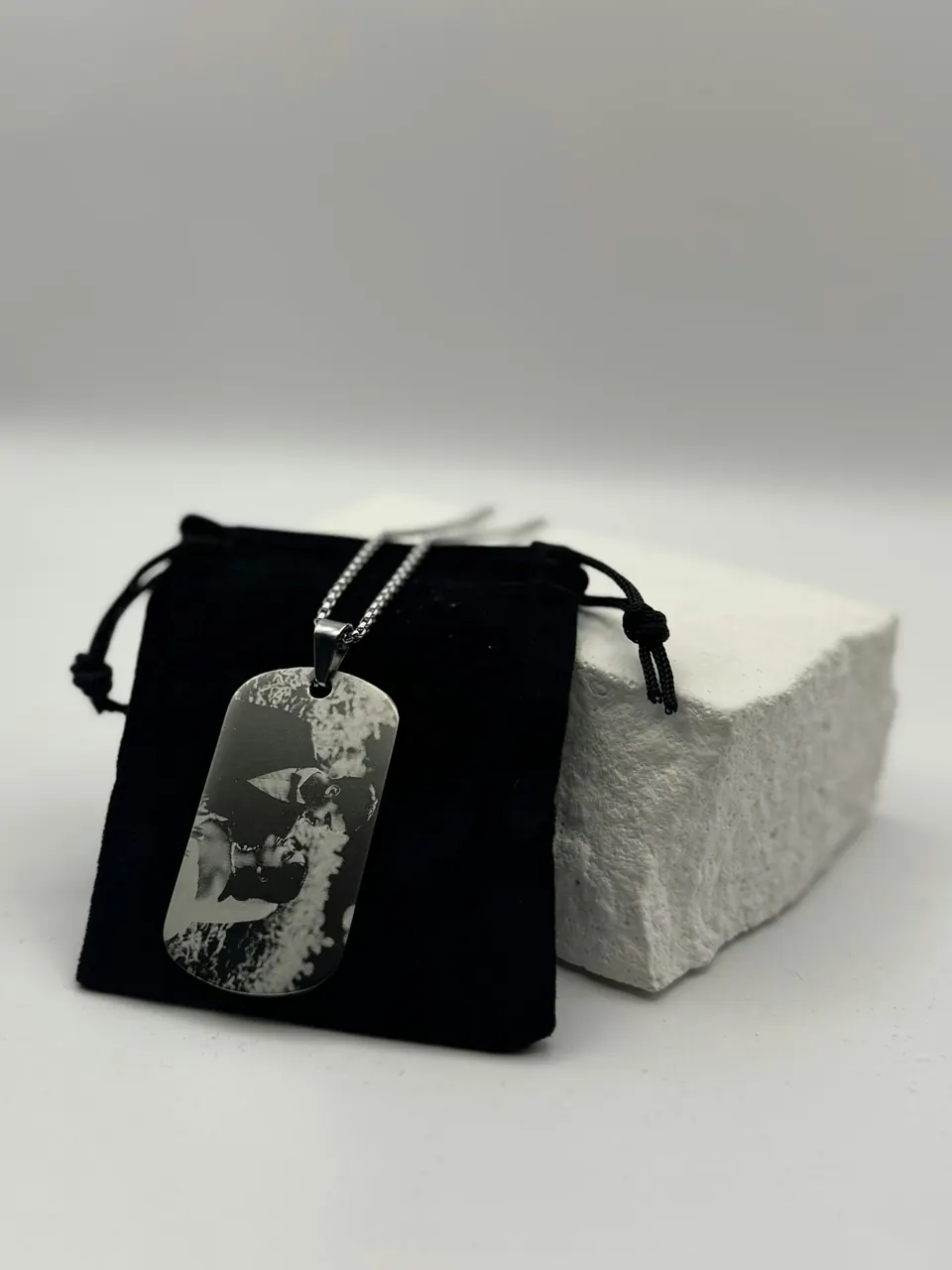 Necklace on a black pouch