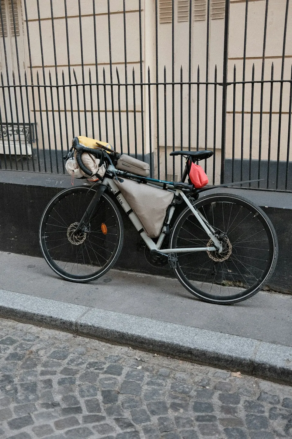 A touring bicycle with bags