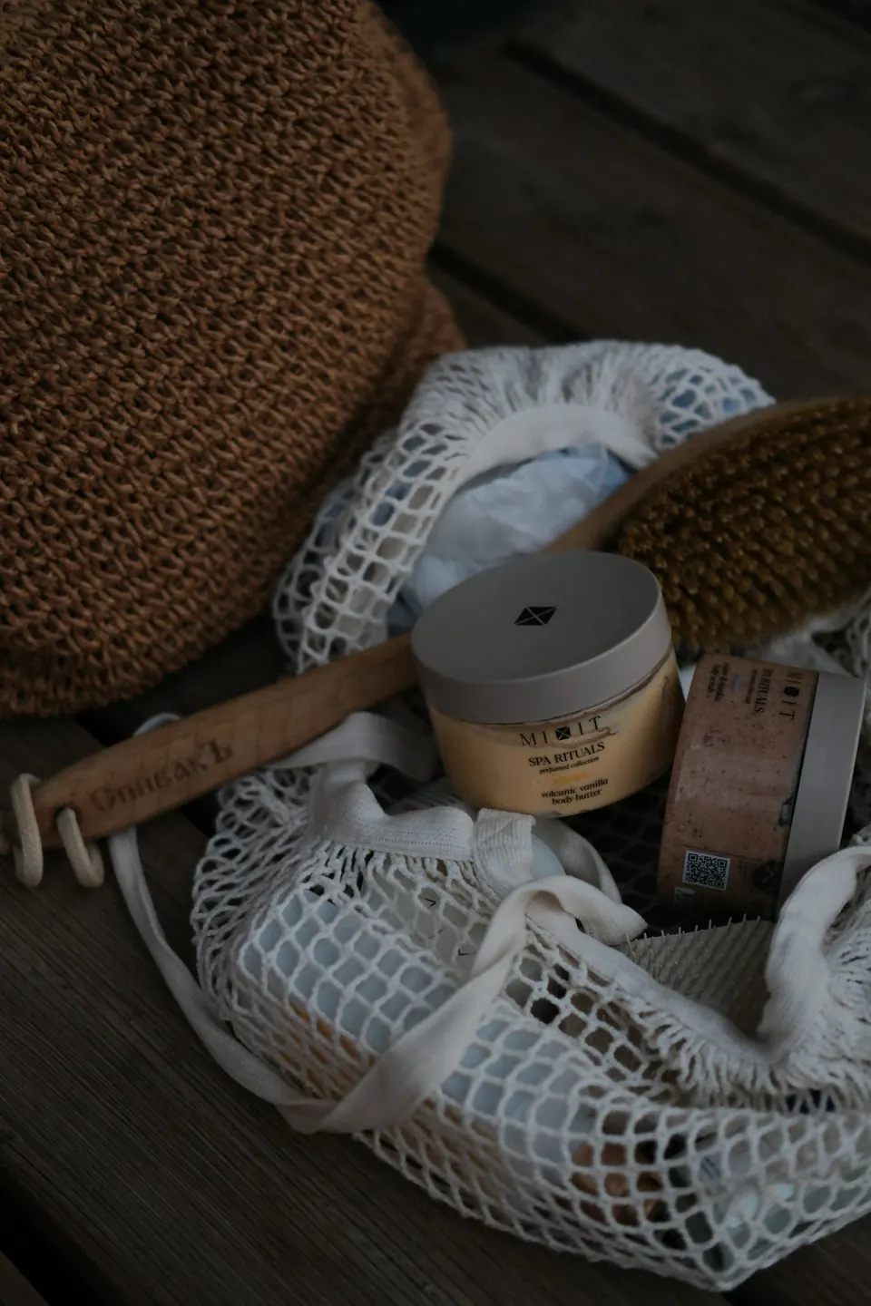 Products inside a white mesh bag